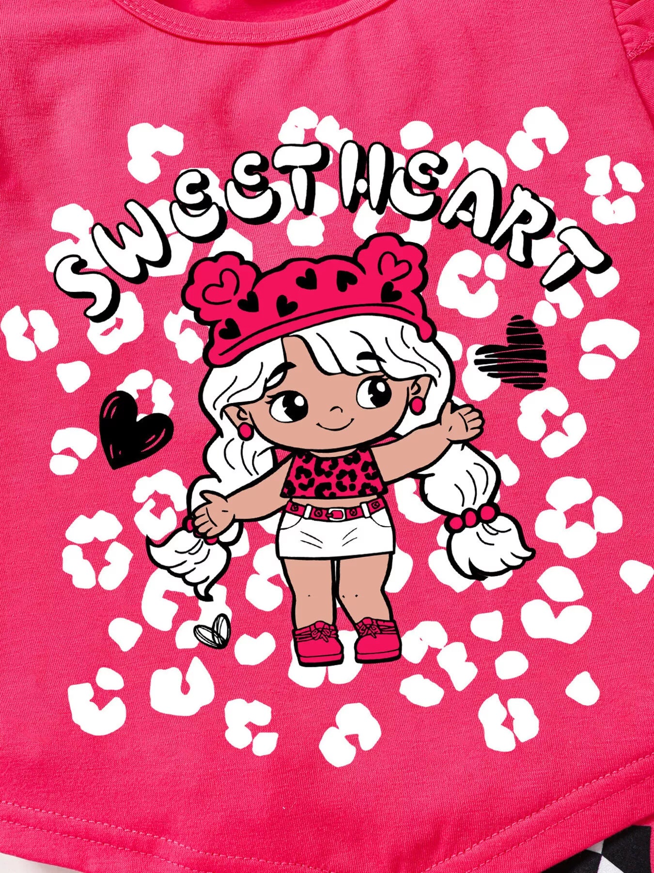 Children's Ruffled Short Sleeve Tee and Checkerboard Shorts Set