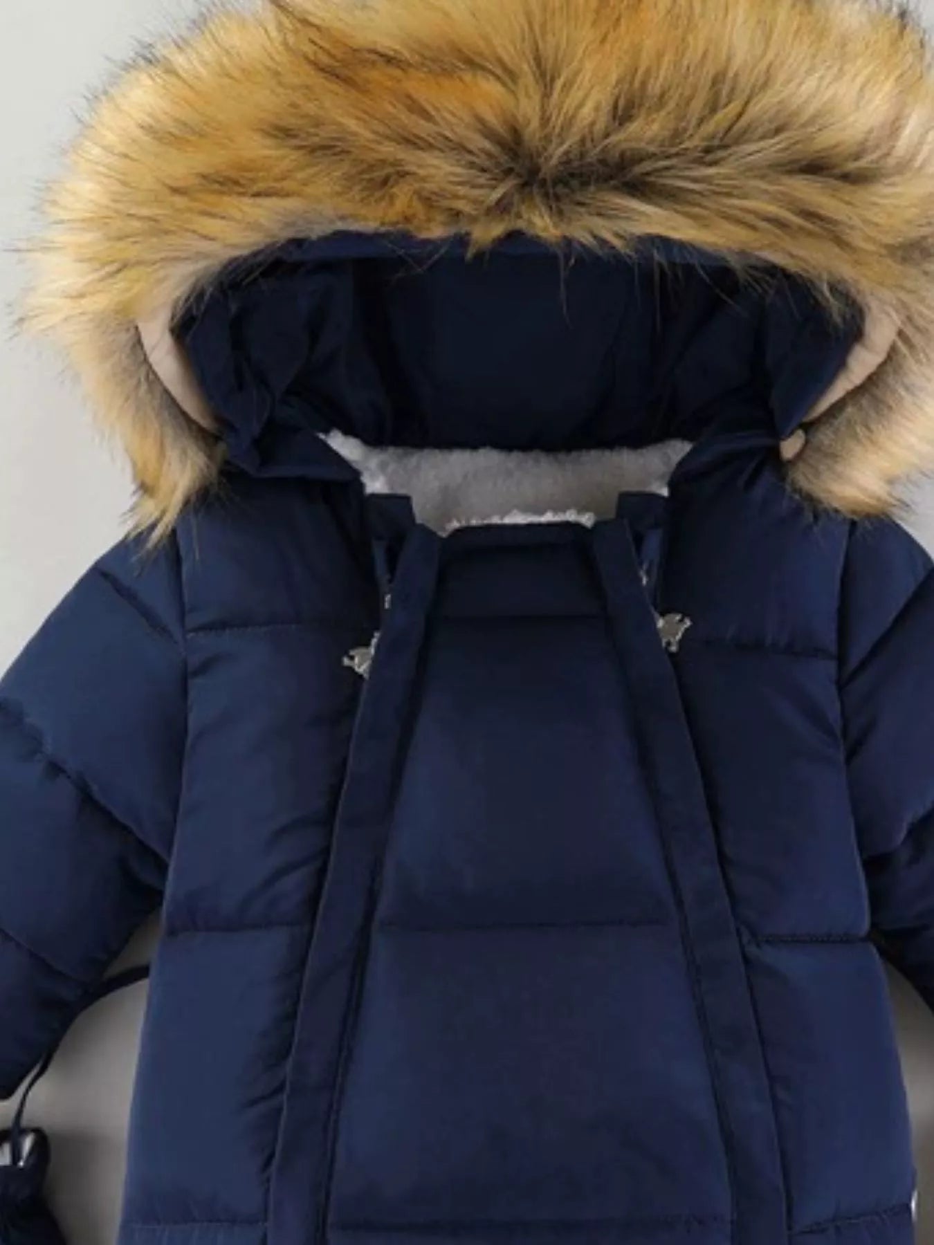 Children's Warm Padded One-Piece Snowsuit with Fur Hood