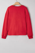 Fiery Red Plaid Frayed Double Christmas Tree Patched Drop Shoulder Sweatshirt