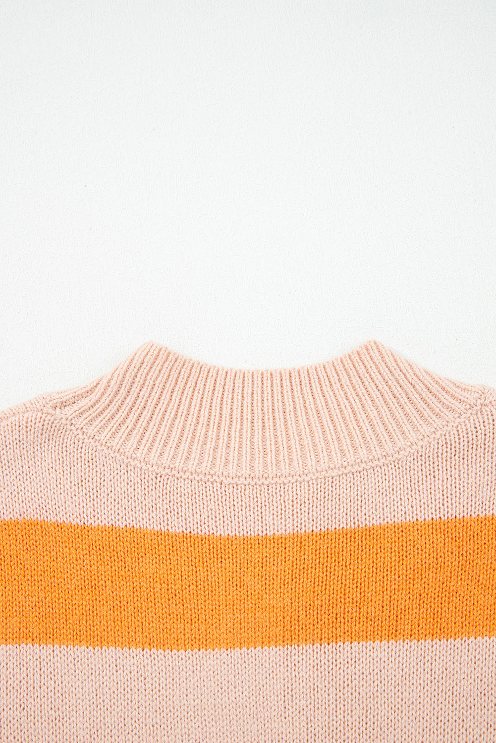 Orange Stripe Color Block High Neck Drop Shoulder Cozy Sweater