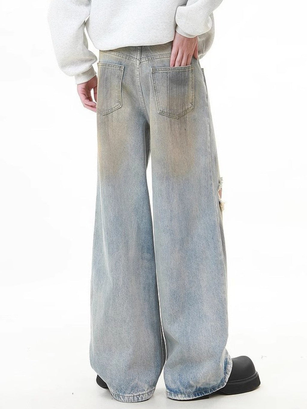 Men's Full Size Distressed Wide Leg Jeans Plus Size