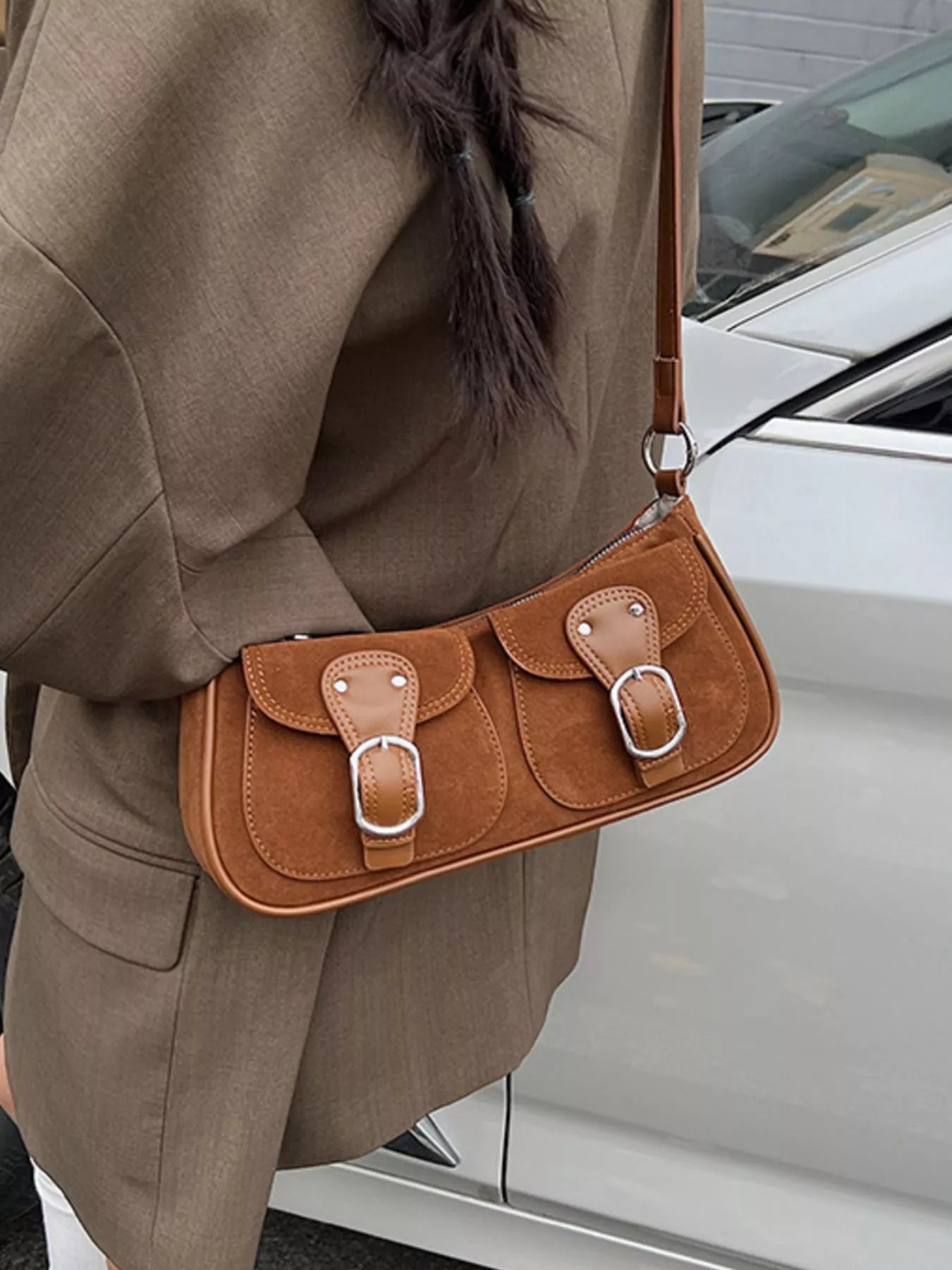 Buckle Decor Shoulder Bag