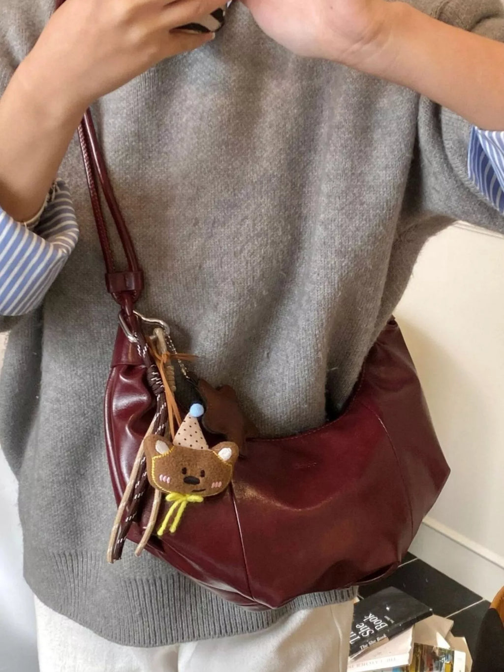 Crescent-Shaped Leather Shoulder Bag