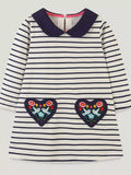 Children's Embroidered Striped Long Sleeve Dress