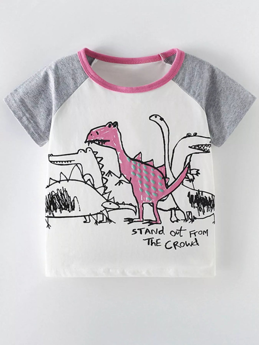 Children's Dinosaur Crew Neck Contrast Short Sleeve T-Shirt