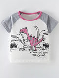 Children's Dinosaur Crew Neck Contrast Short Sleeve T-Shirt