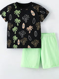 Children's Tropical Palm Tree Print Tee and Shorts Casual Set