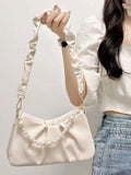 Pearl Embellished Ruched Shoulder Bag
