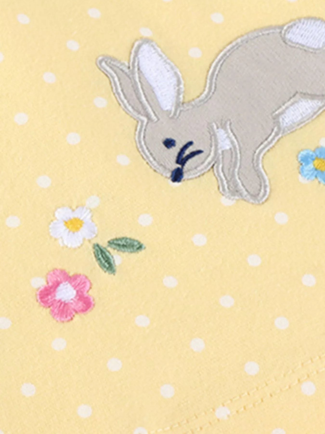 Children's Floral Bunny Embroidered Polka Dot Dress