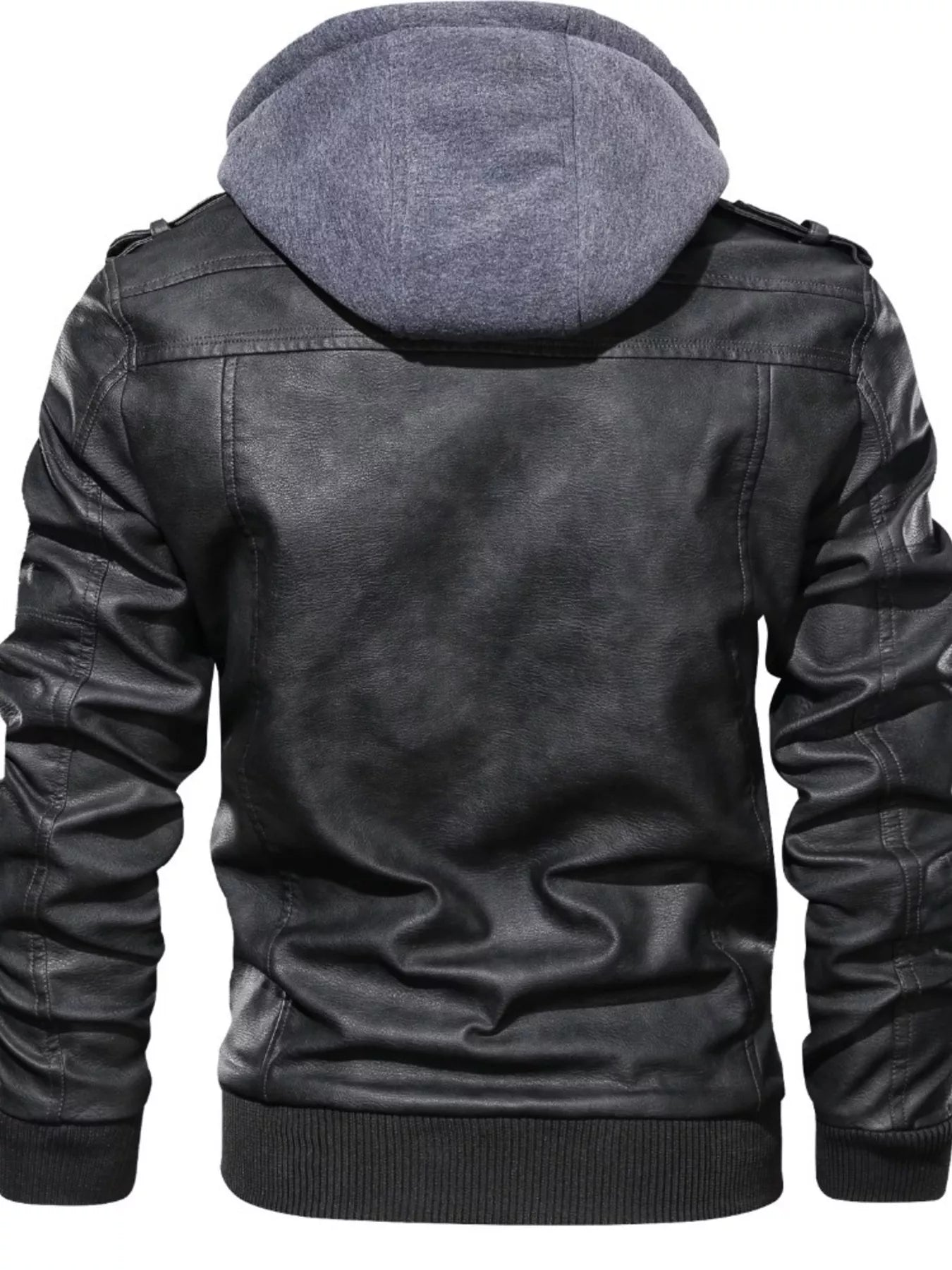 Men's Full Size Hooded Faux Leather Moto Jacket Plus Size
