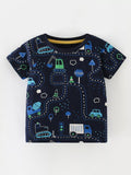 Children's Construction Vehicle Print Short Sleeve T-Shirt