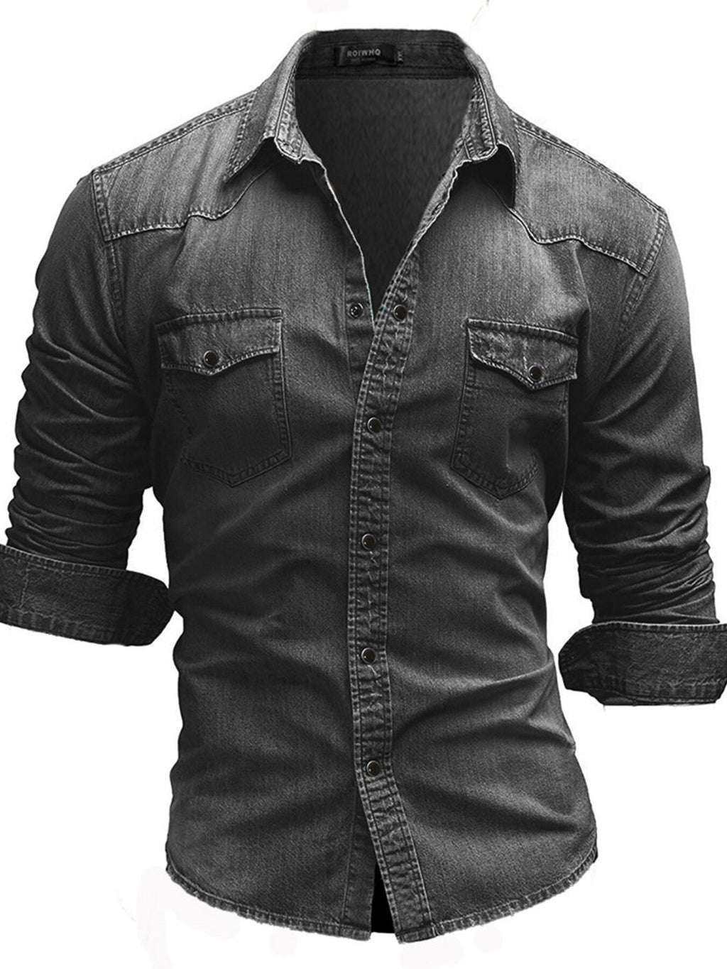 Men's Plus Size Vintage Washed Button Up Denim Shirt