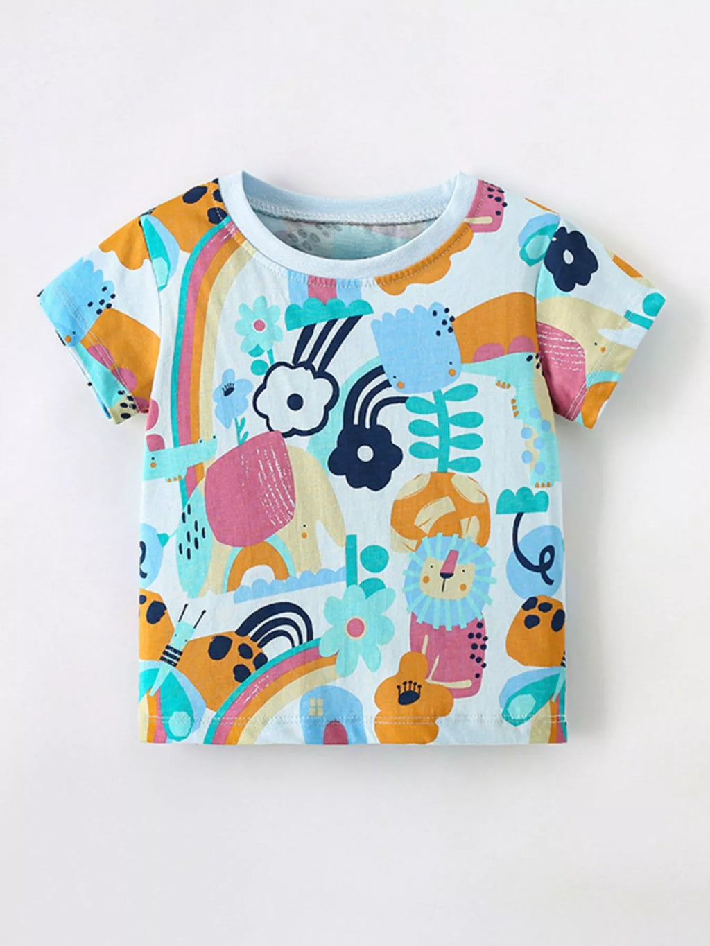 Children's Colorful Cartoon Print Short Sleeve T-Shirt