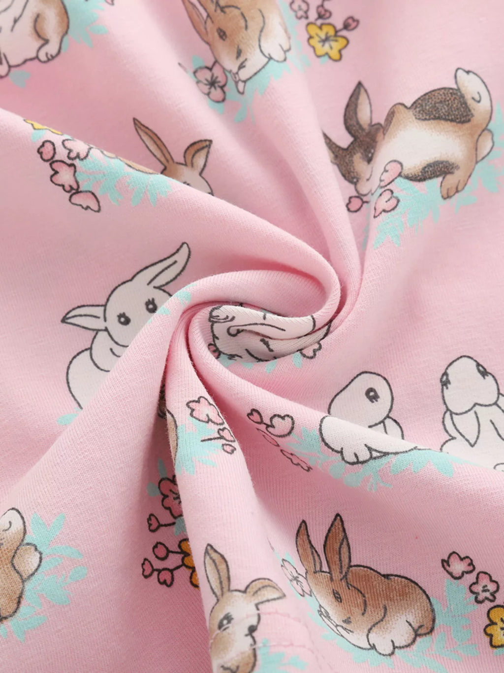 Children's Bunny Print Round Neck Casual Dress