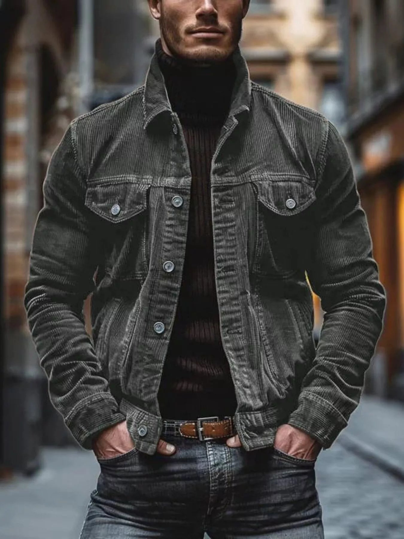 Men's Full Size Corduroy Button-Down Jacket Plus Size