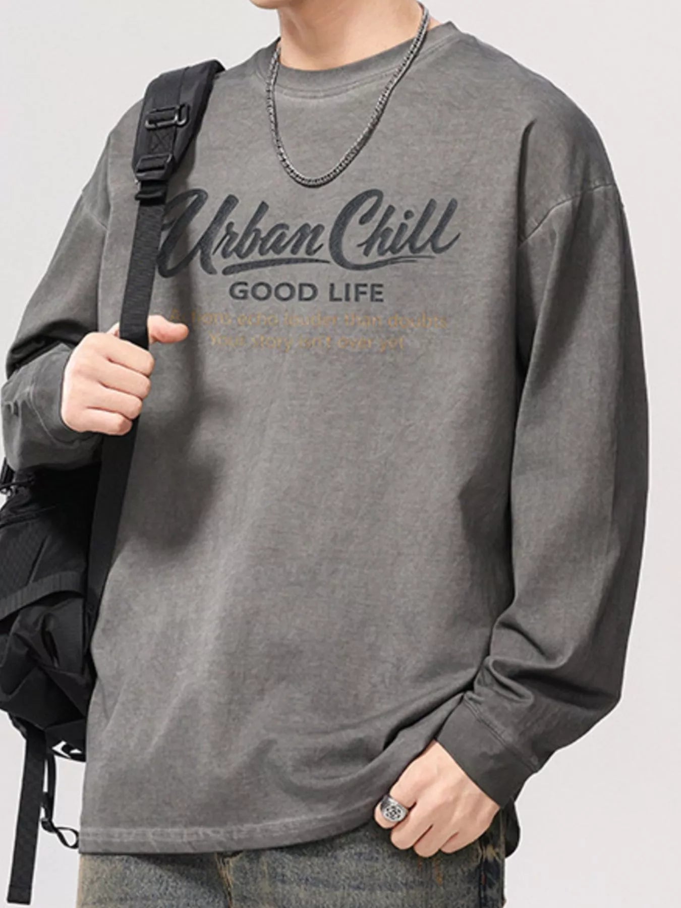 Men's Plus Size Letter Graphic Long Sleeve T-Shirt