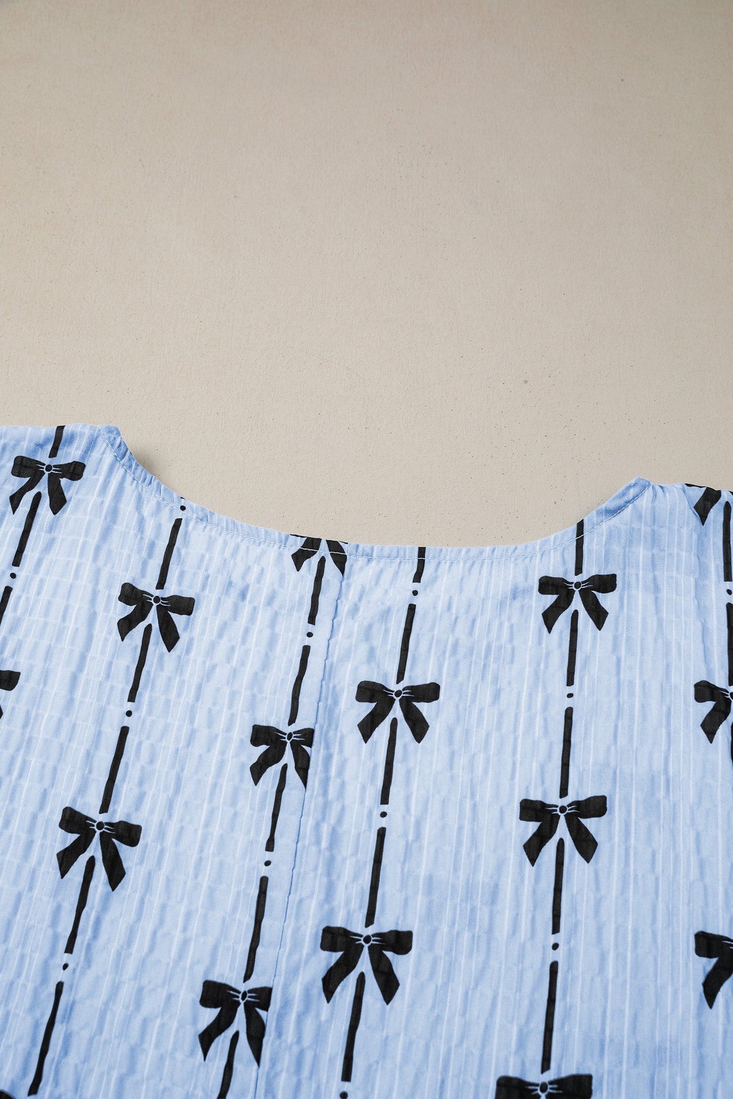 Beau Blue Bow Print Puff Short Sleeve Top