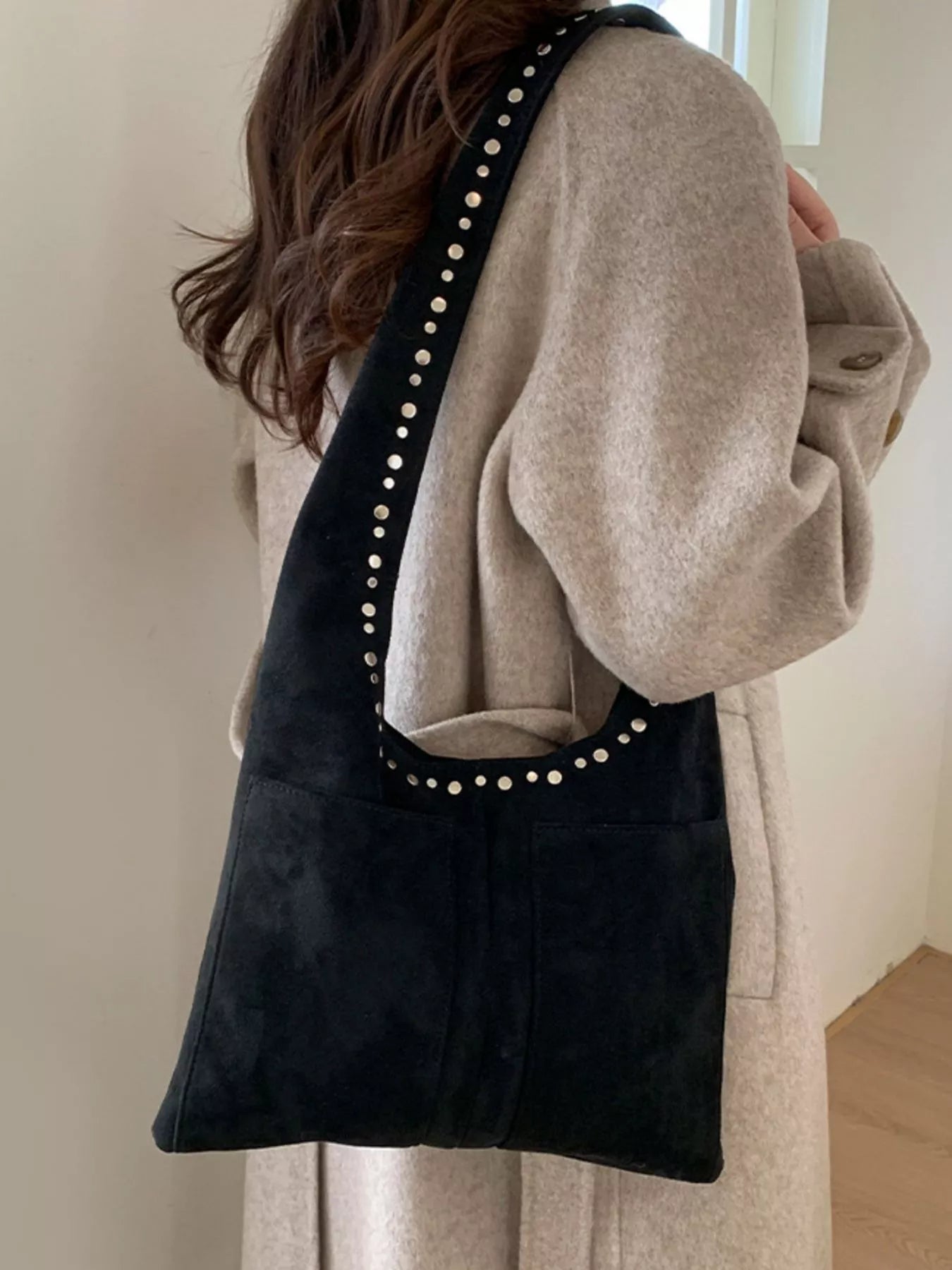 Studded Suede Shoulder Bag