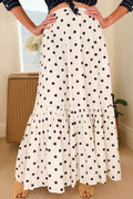White Polka Dot Ruffled Slit Maxi Skirt