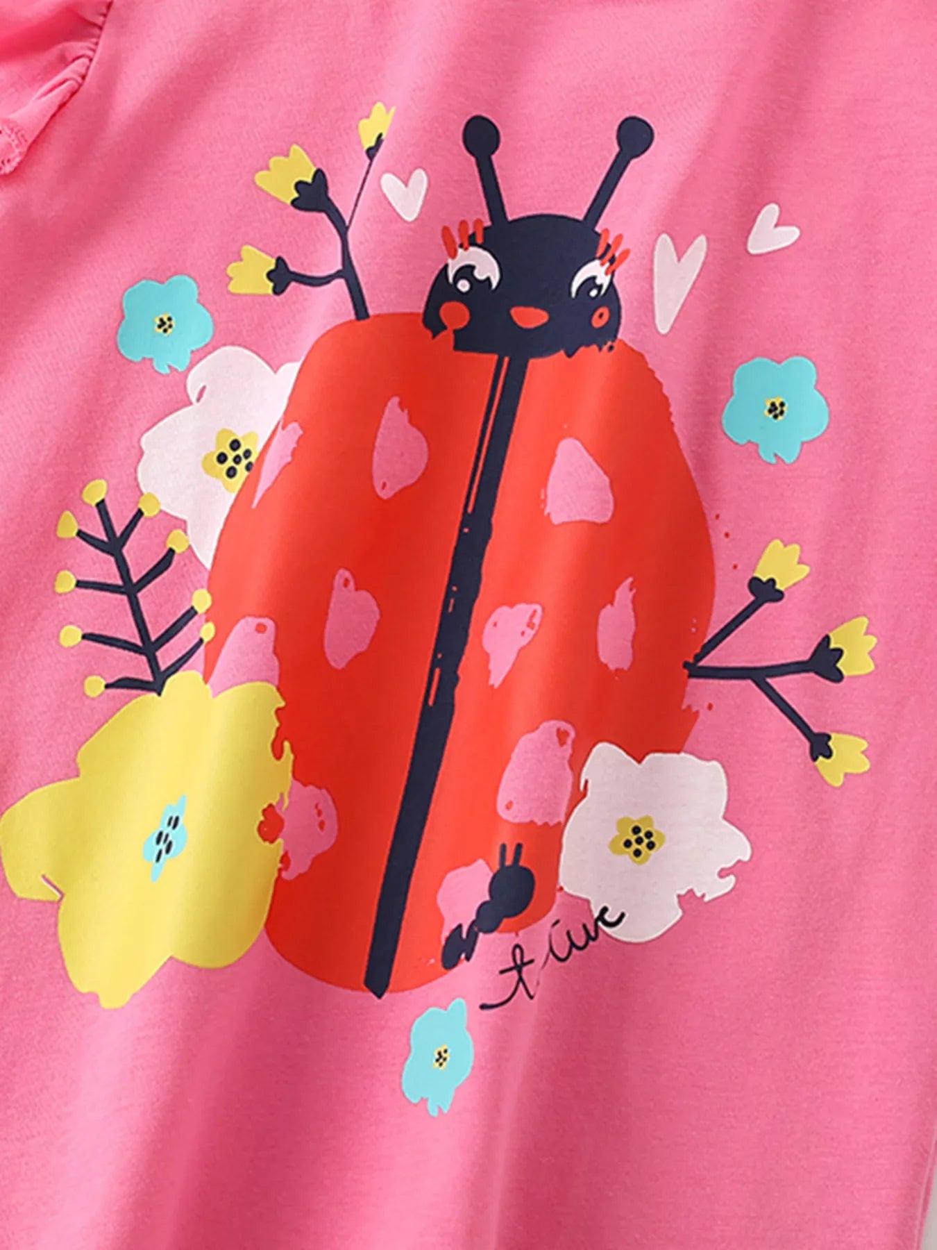 Children's Ladybug Graphic Ruffle Sleeve T-Shirt