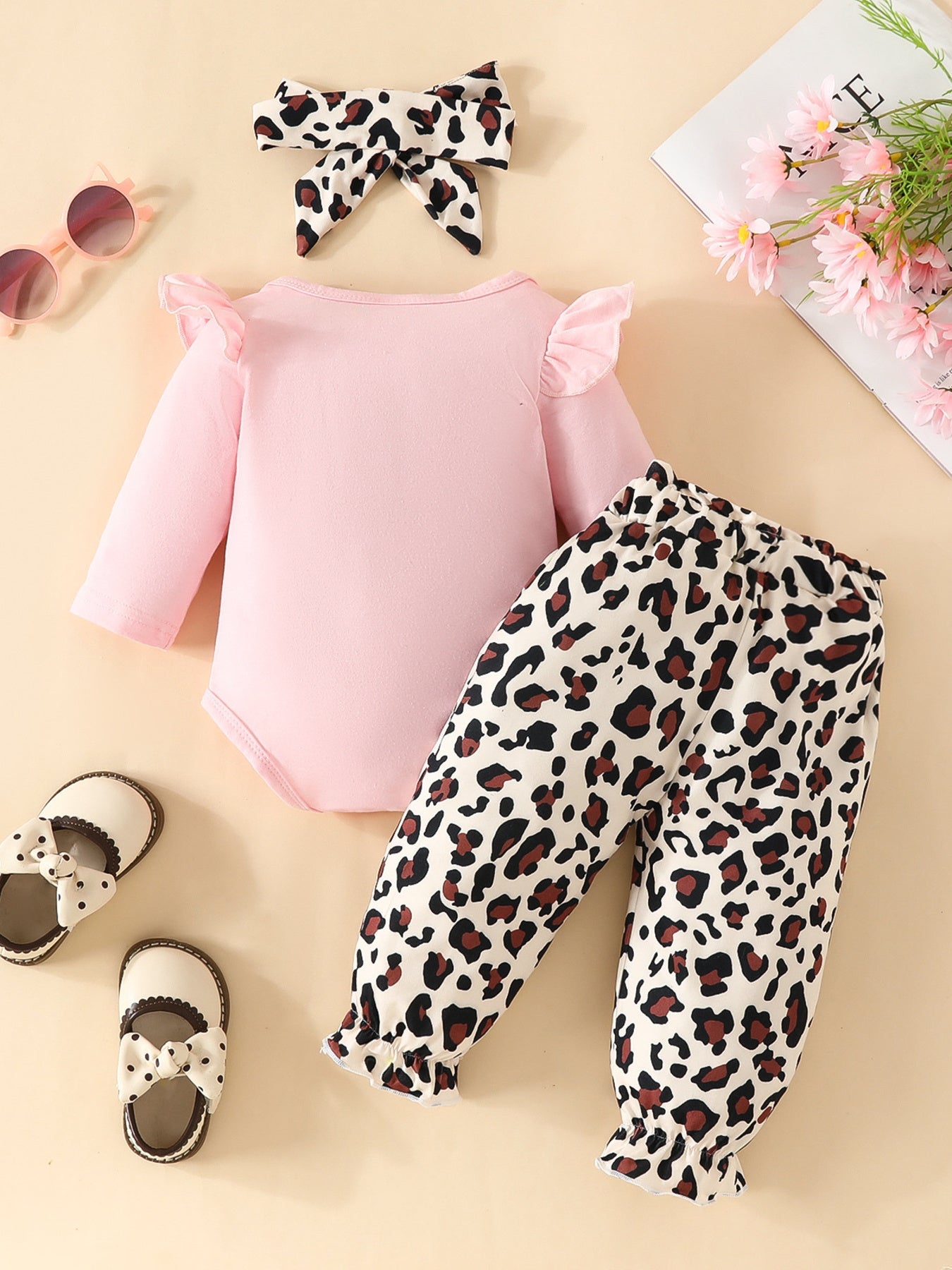 Children's Bunny Long Sleeve Bodysuit and Pants Set with Headscarf