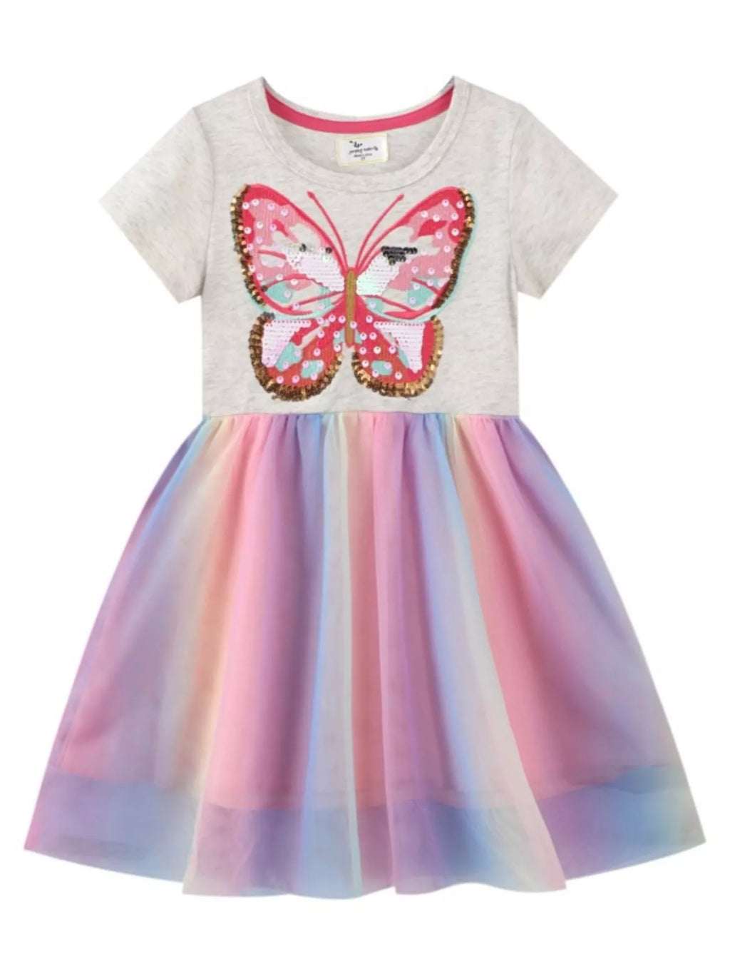 Children's Butterfly Sequin Rainbow Tulle Dress