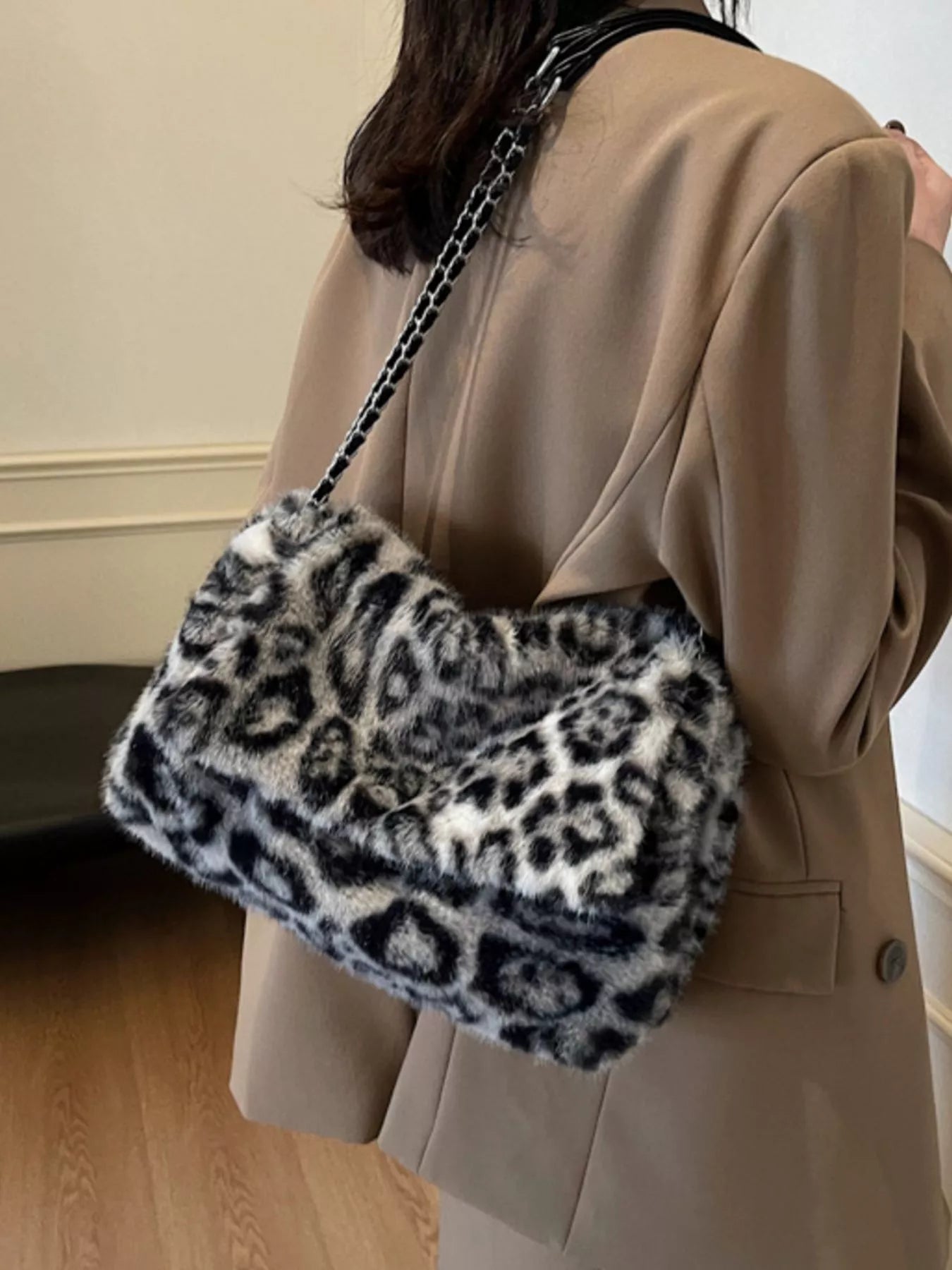 Leopard Plush Shoulder Bag
