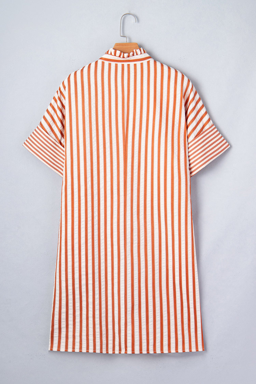 Brown Stripe Pinched V Neck Turn-up Cuffs Shift Mini Dress