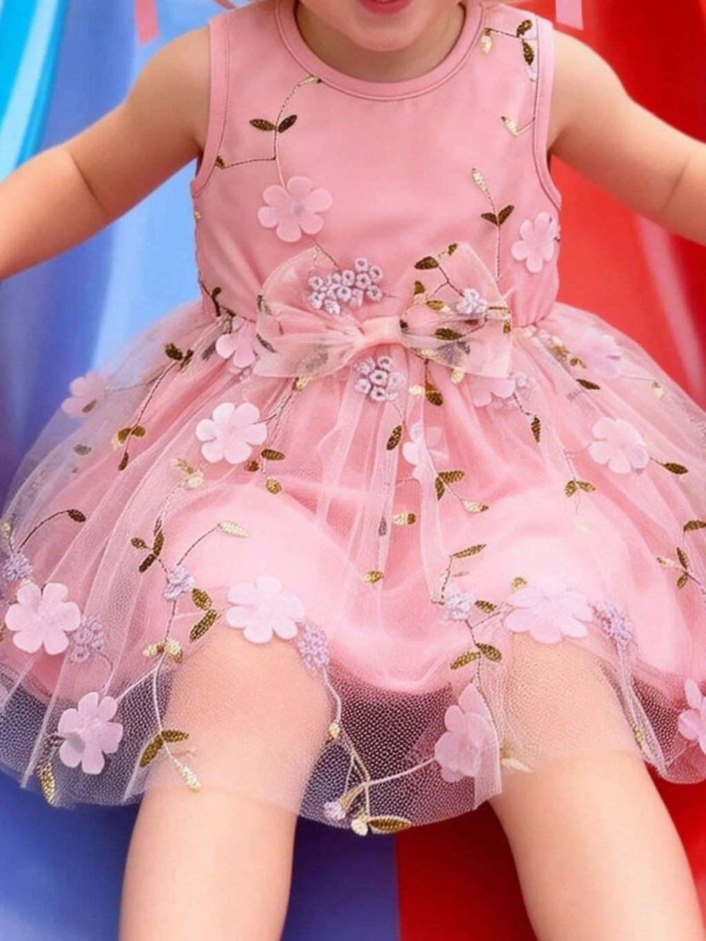 Children's Floral Sleeveless Tulle Dress
