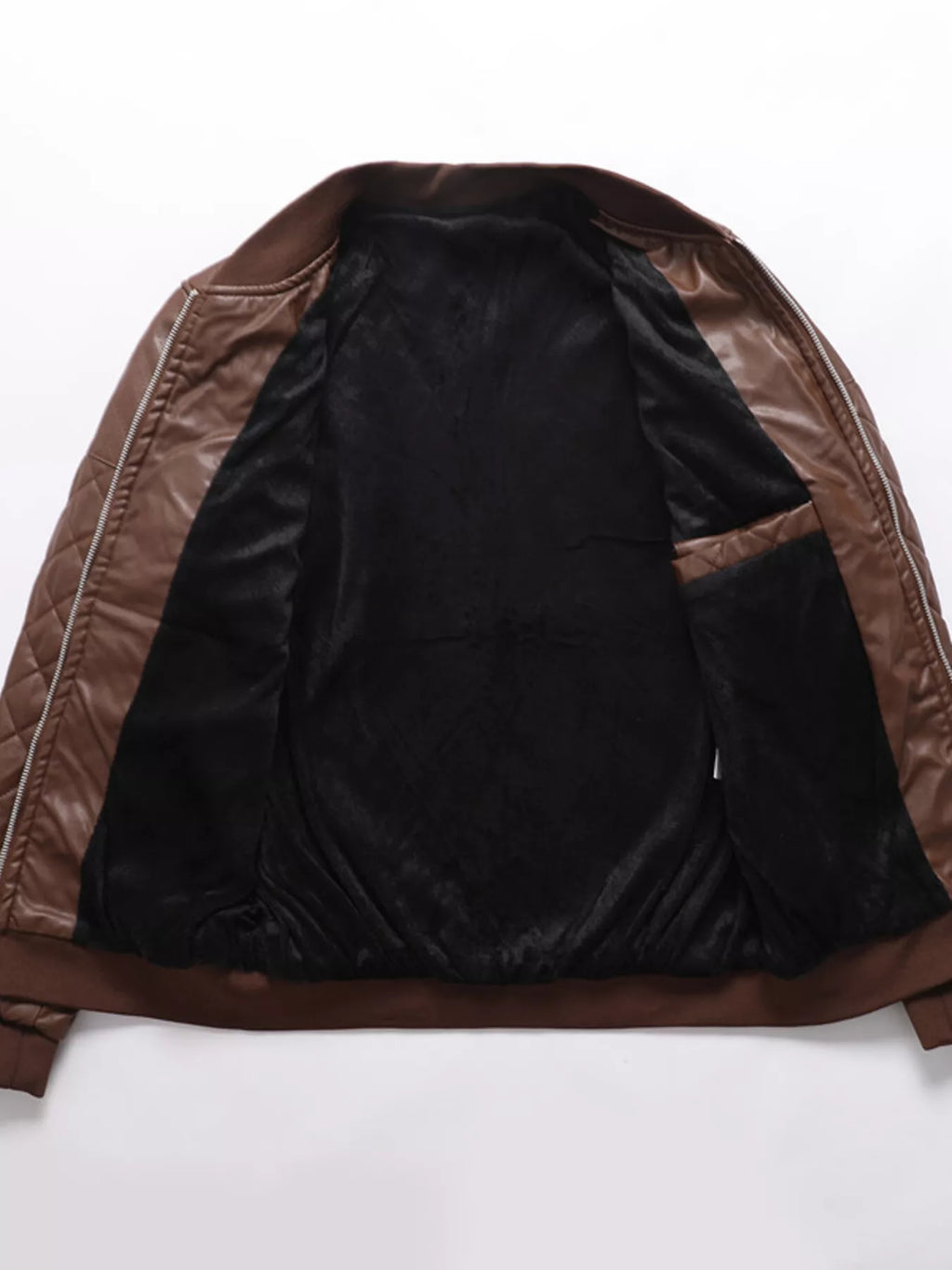 Men's Plus Size Quilted Faux Leather Bomber Jacket