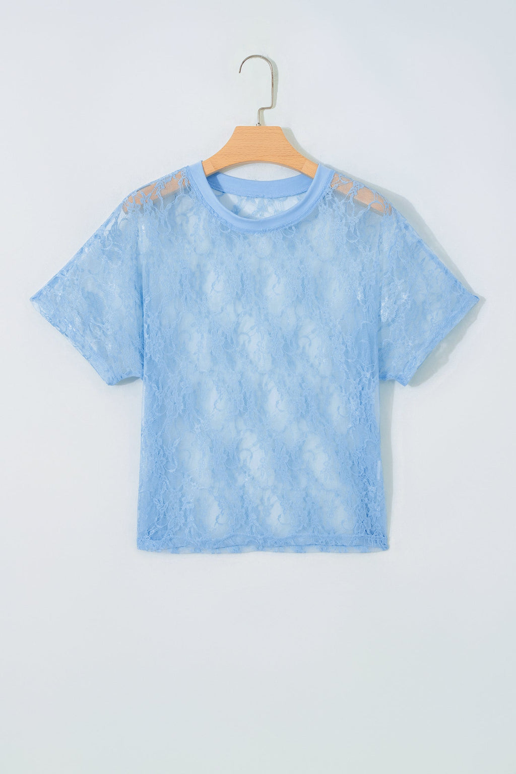 Beau Blue Sheer Floral Lace Boxy Tee