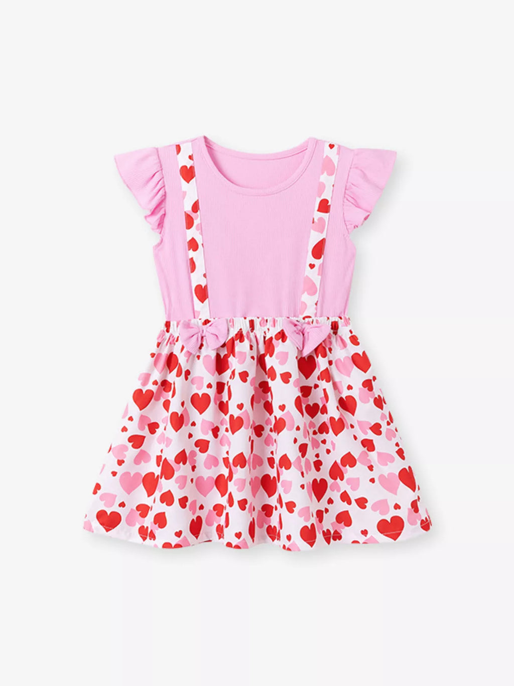 Children's Heart Print Ruffle Sleeve Dress