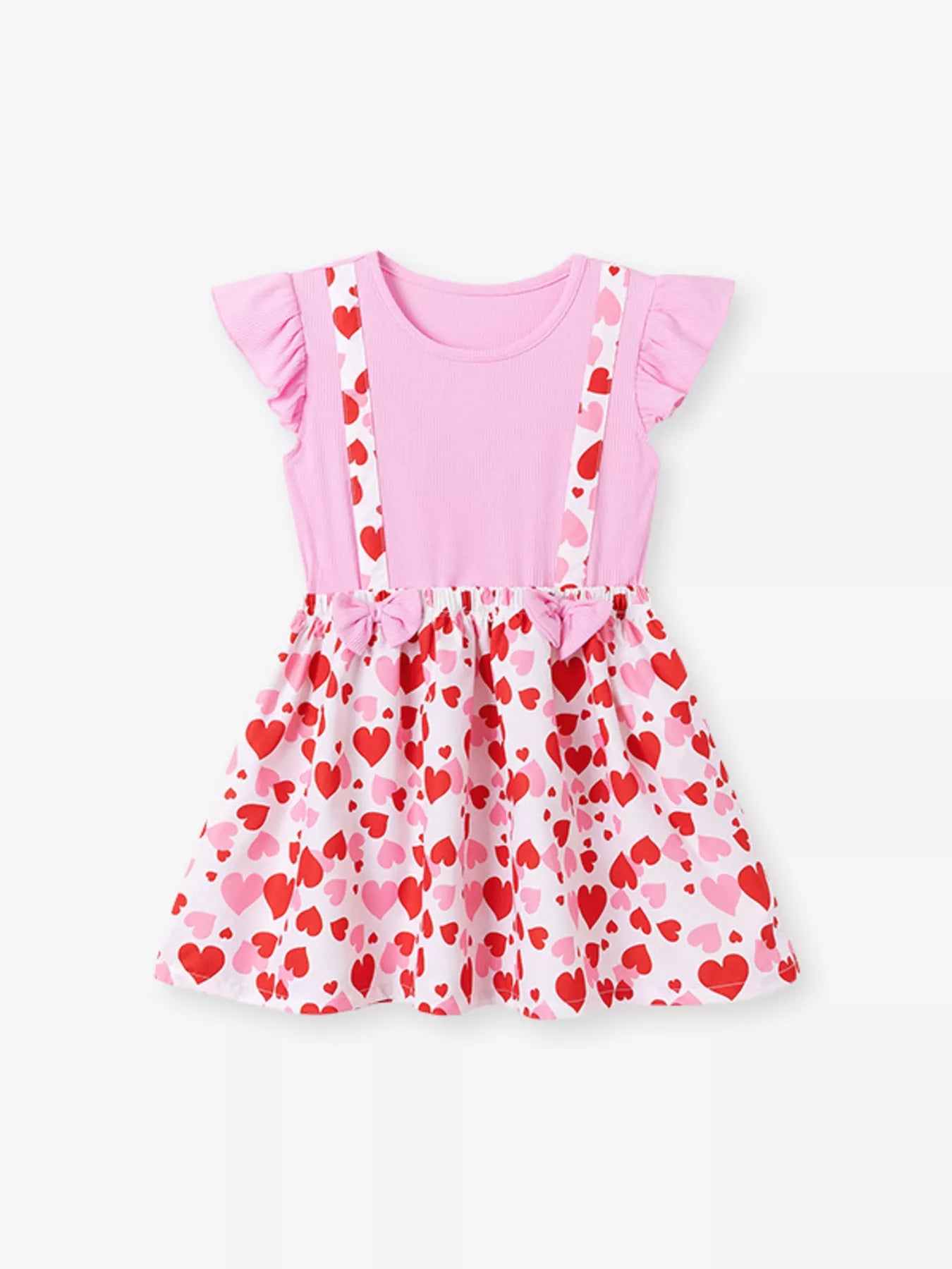 Children's Heart Print Ruffle Sleeve Dress