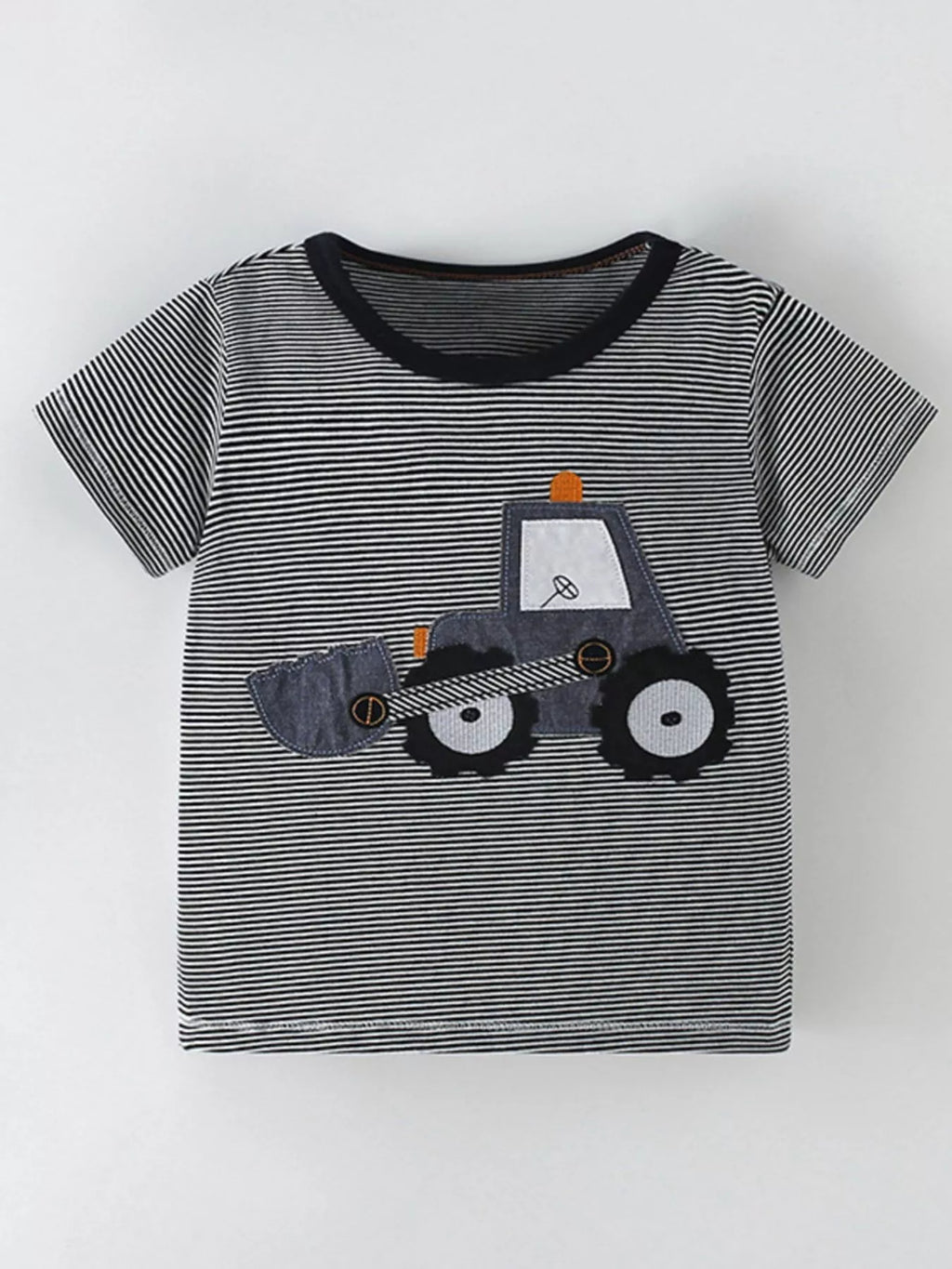 Children's Cartoon Excavator Striped T-Shirt