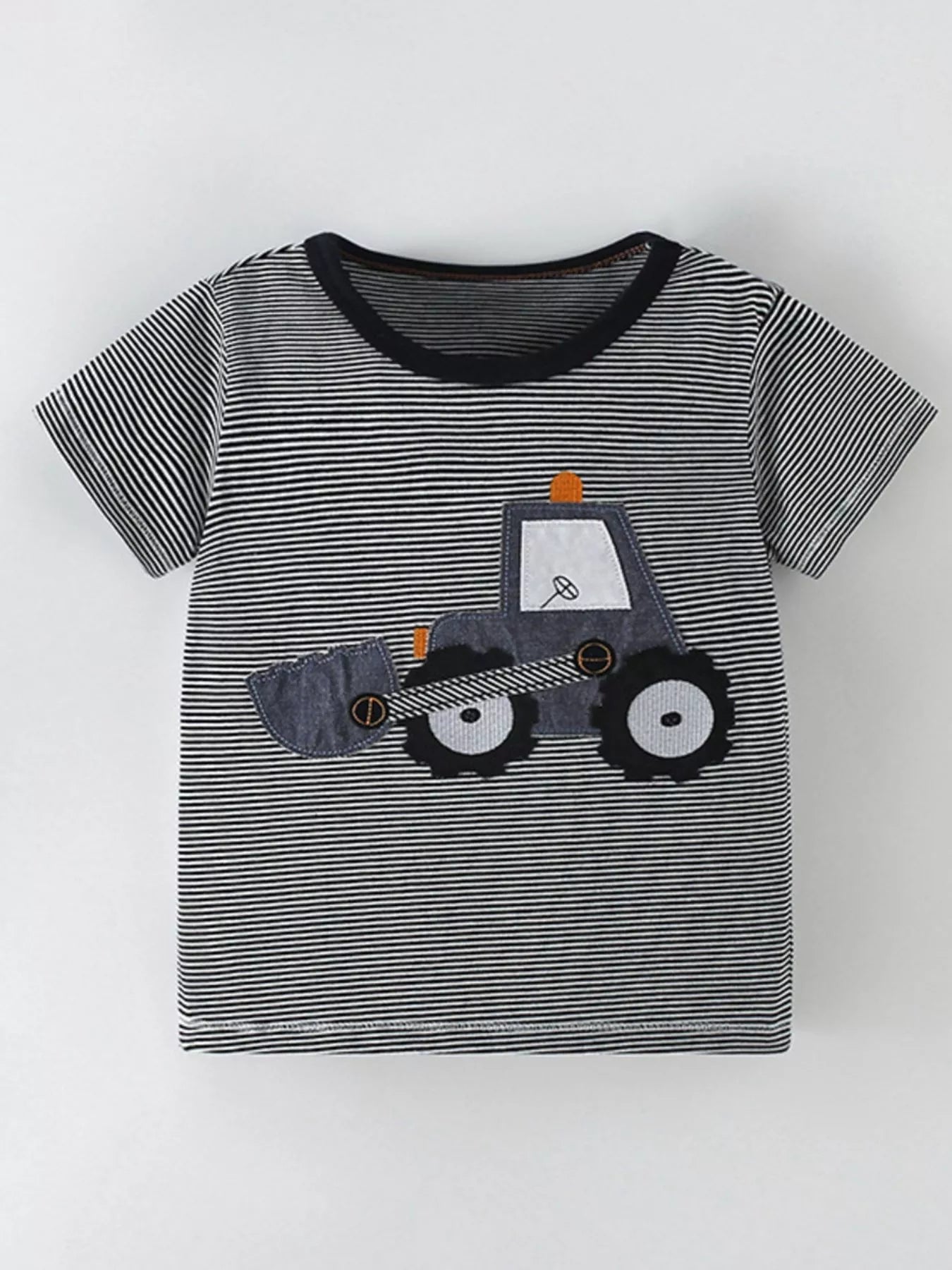 Children's Cartoon Excavator Striped T-Shirt