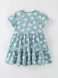 Children's Cute Bunny Print Tiered Ruffle Dress