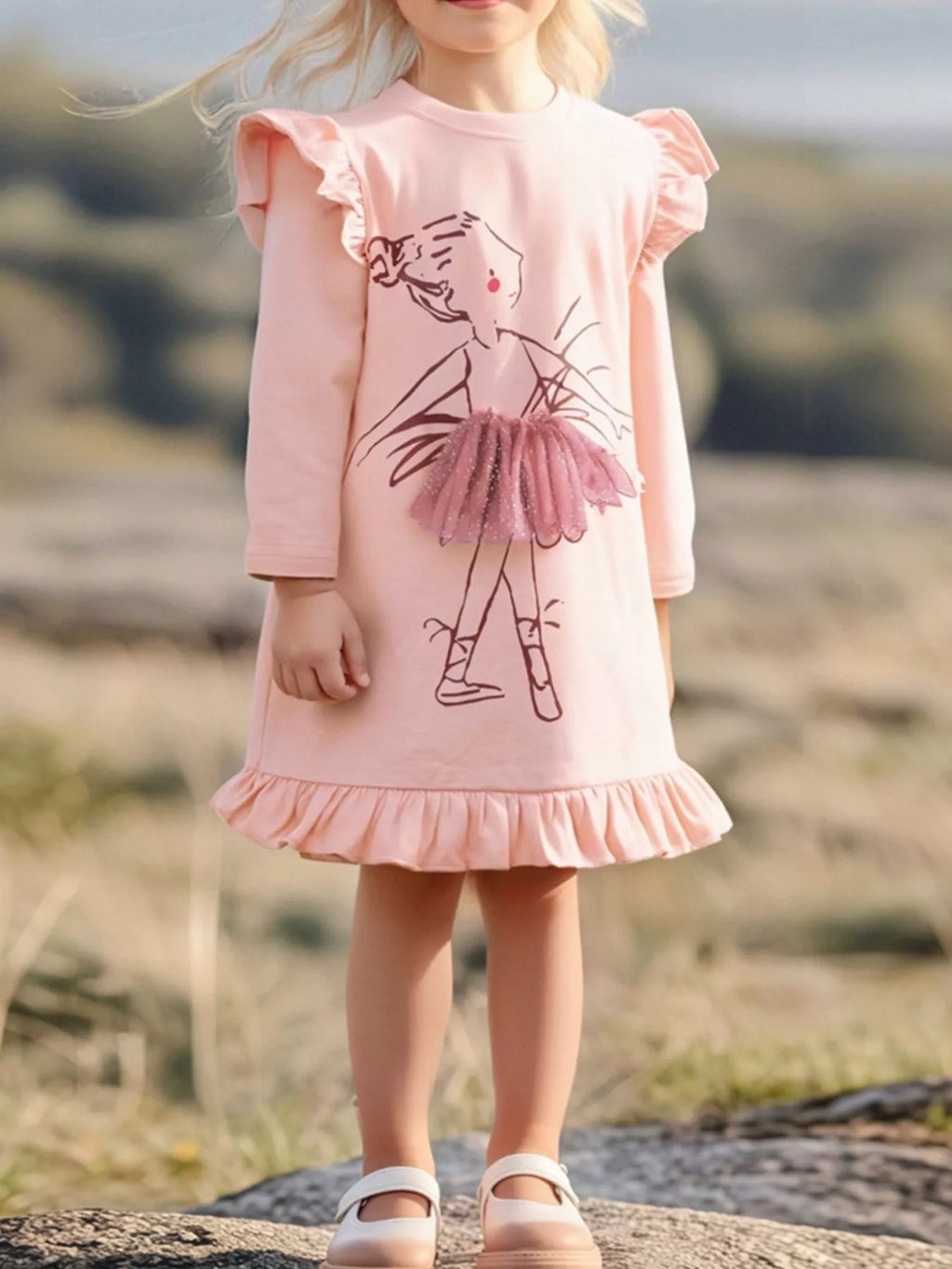Children's Ruffle Trim Long Sleeve Dress