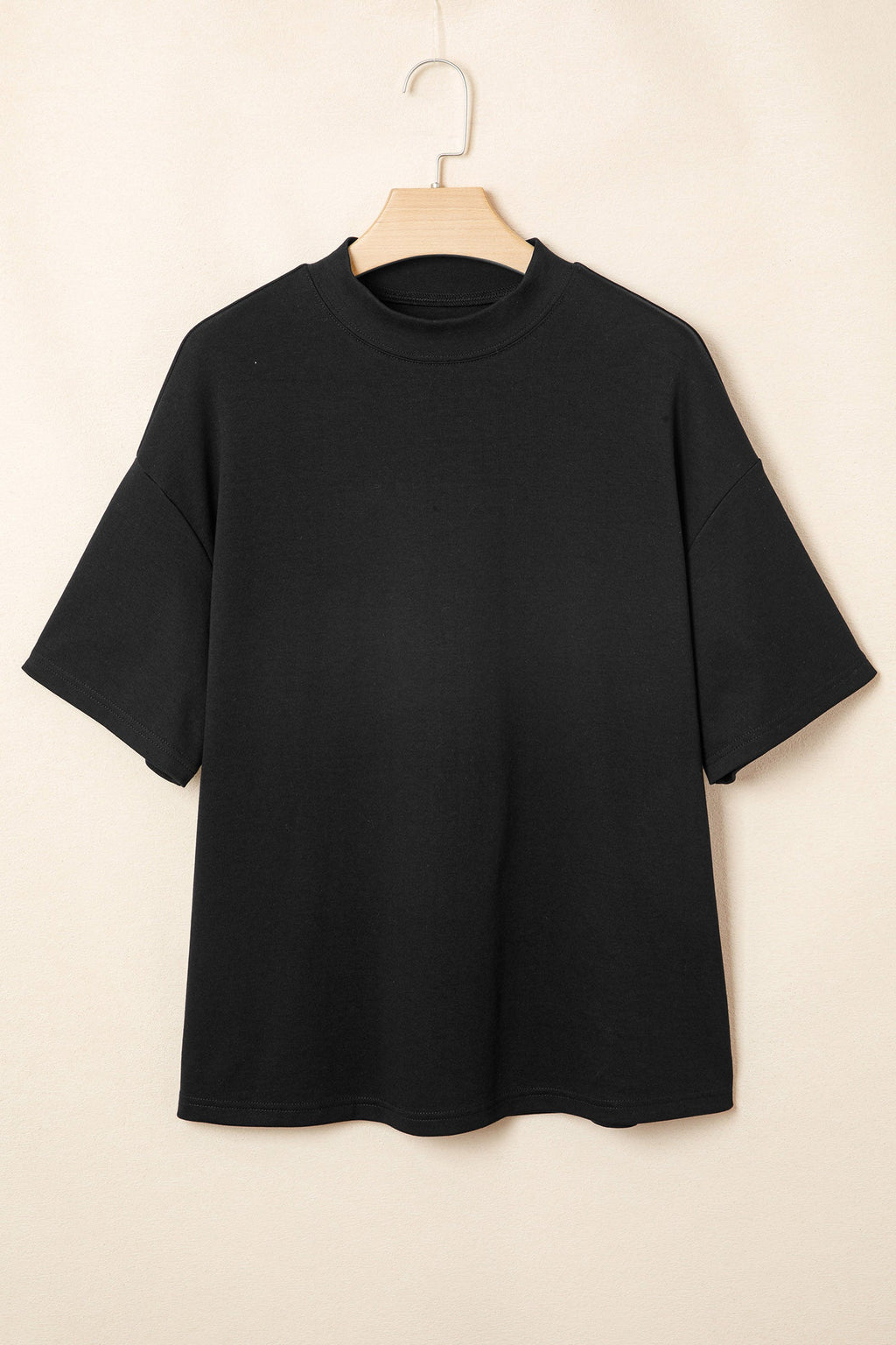 Black Solid Color High Neck Oversize Tee