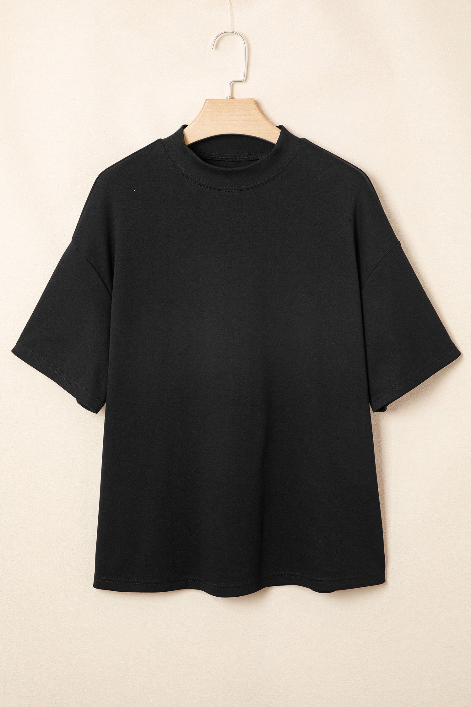 Black Solid Color High Neck Oversize Tee