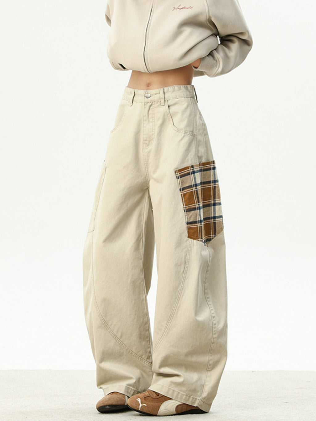 Men's Plus Size Plaid Pocket Wide Leg Pants