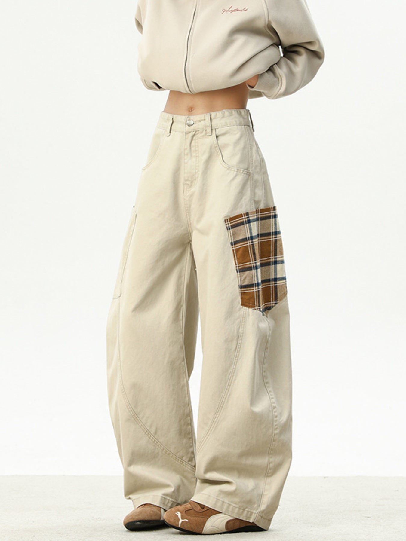 Men's Plus Size Plaid Pocket Wide Leg Pants