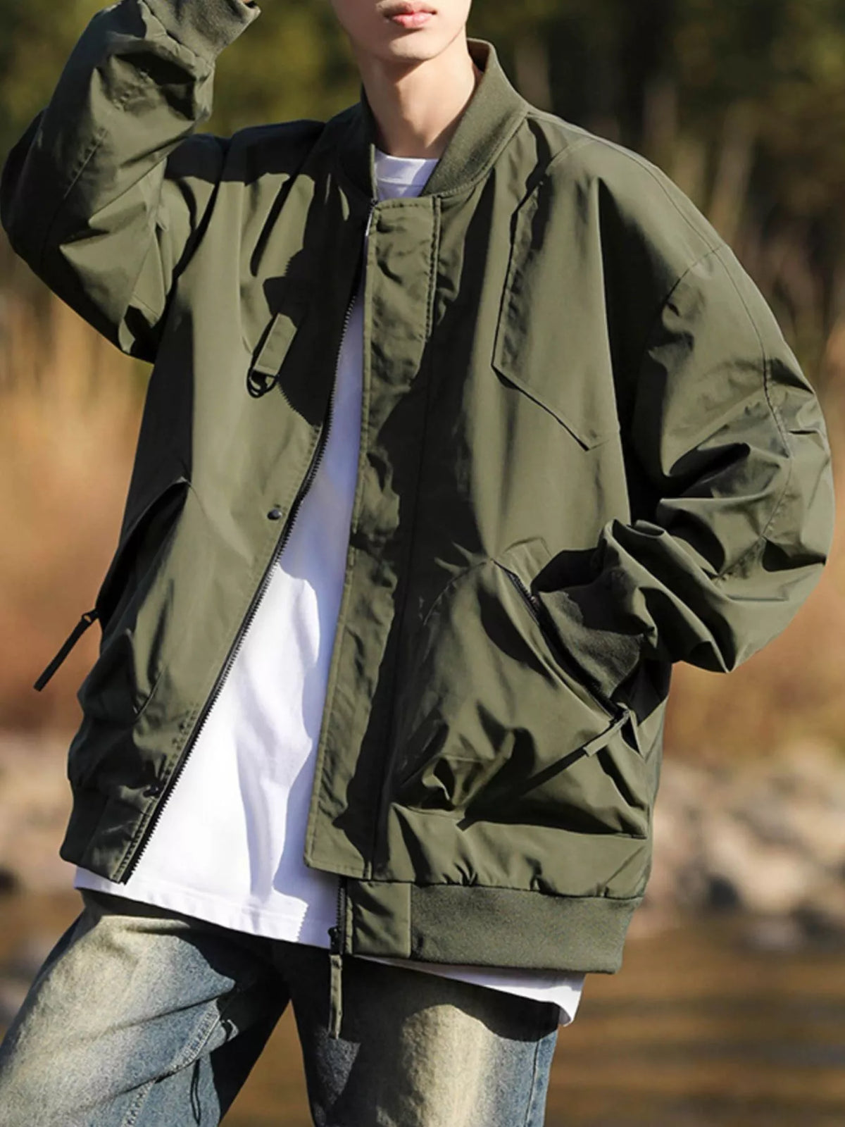 Men's Plus Size Casual Loose Fit Zip Up Jacket