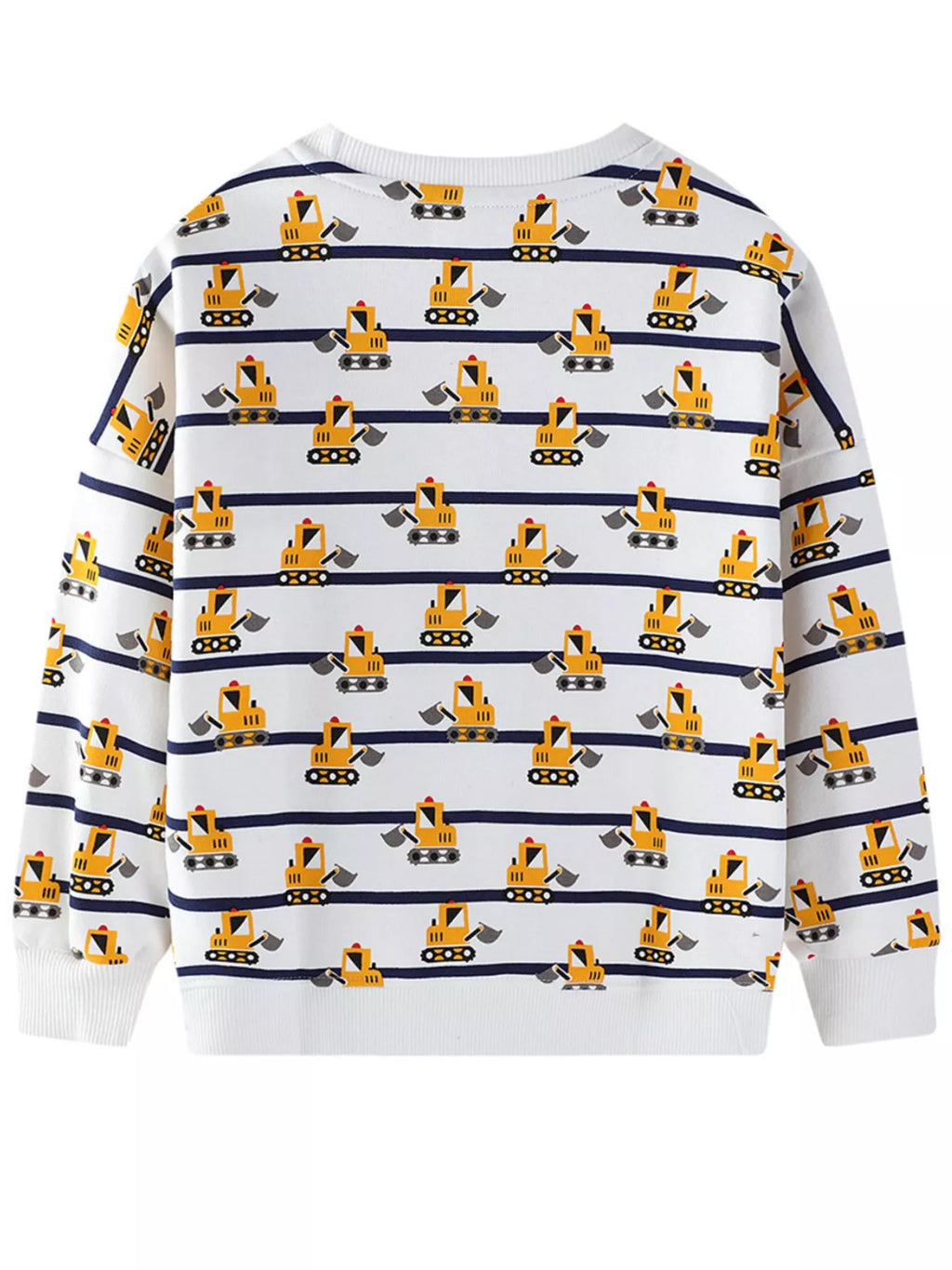 Children's Excavator Print Striped Crew Neck Sweatshirt