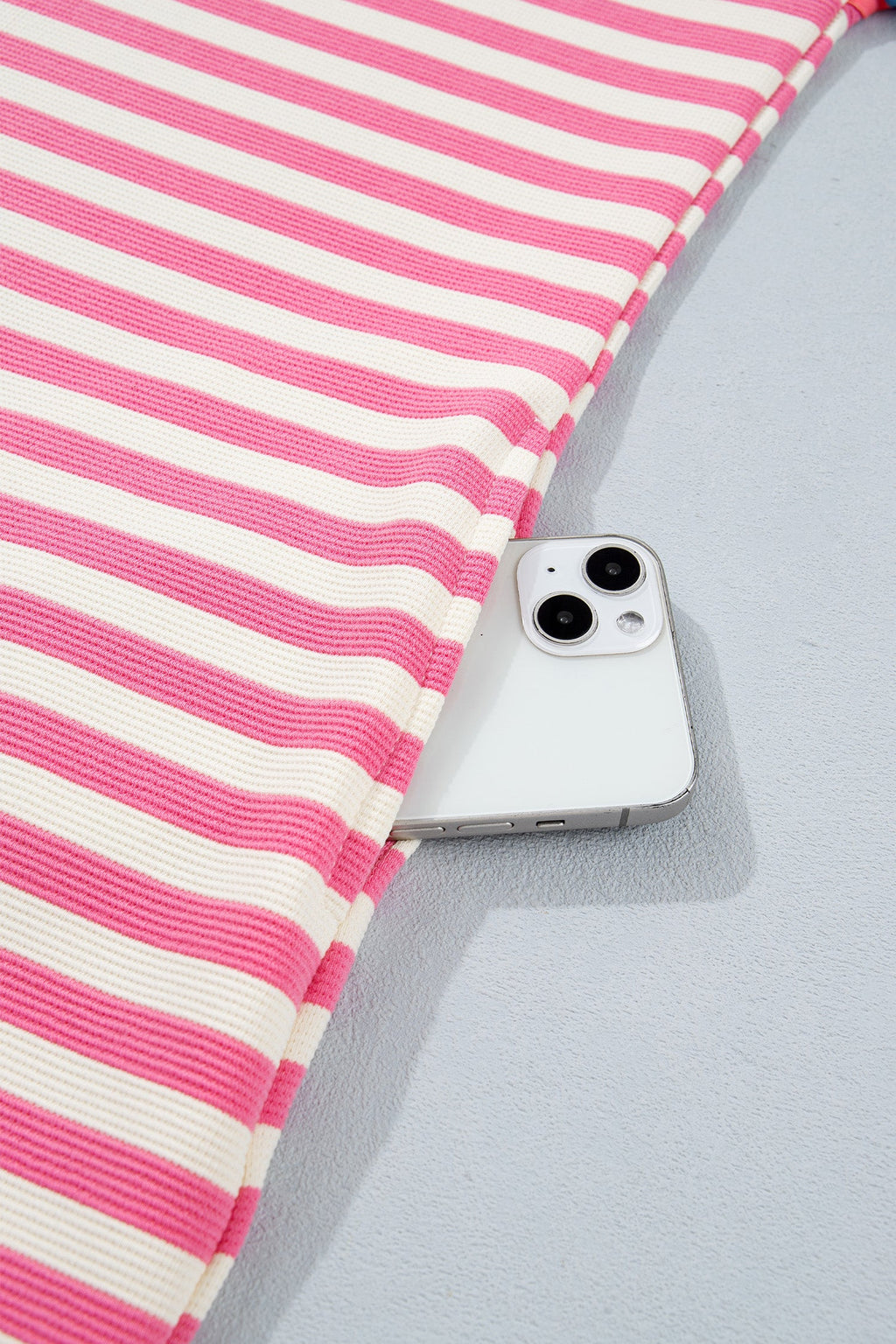 Pink Stripe Contrast Patchwork Short Sleeve T Shirt Shift Dress