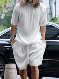 Men's Full Size Round Neck Short Sleeve Top and Shorts Set Plus Size