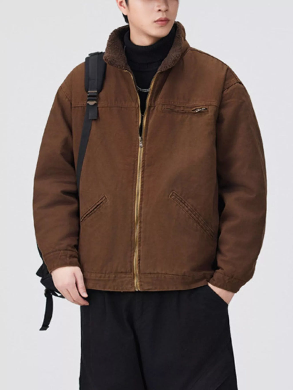 Men's Plus Size Sherpa Collar Zip Up Jacket