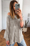 Seagrass Hollow Out Knit 7/8 Sleeve Casual Sweater