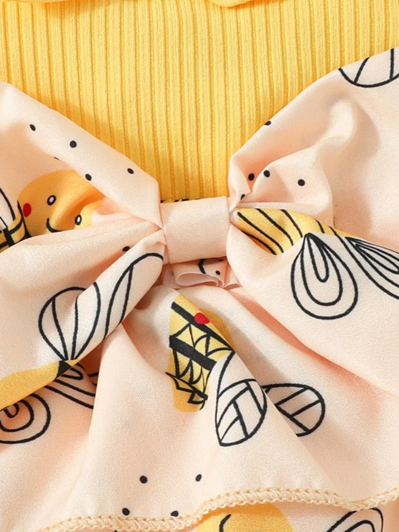 Children's Bee Print Ruffle Trim One-Piece Bodysuit Dress