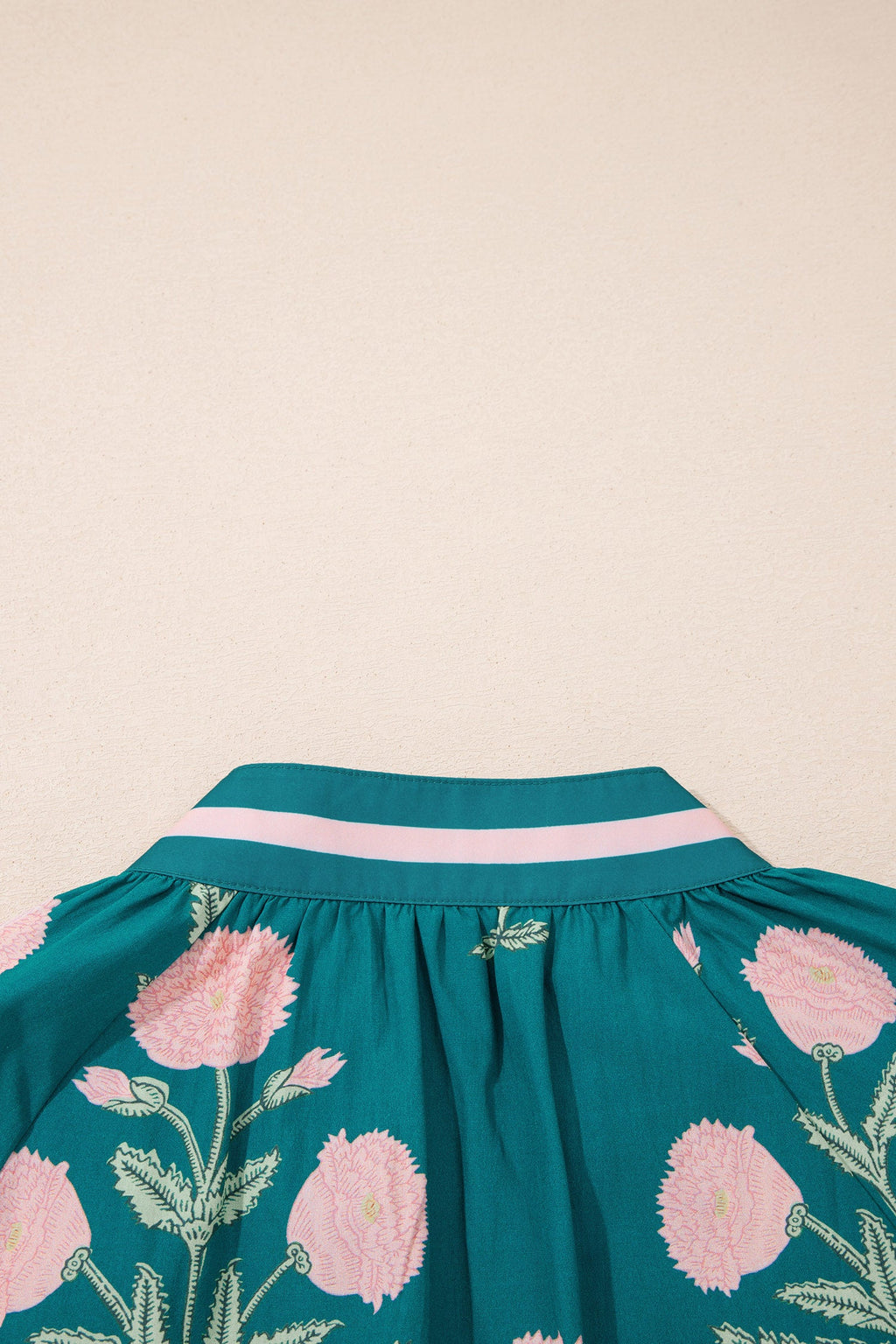 Green Casual Wild Flower Print V Neck 3/4 Sleeve Blouse