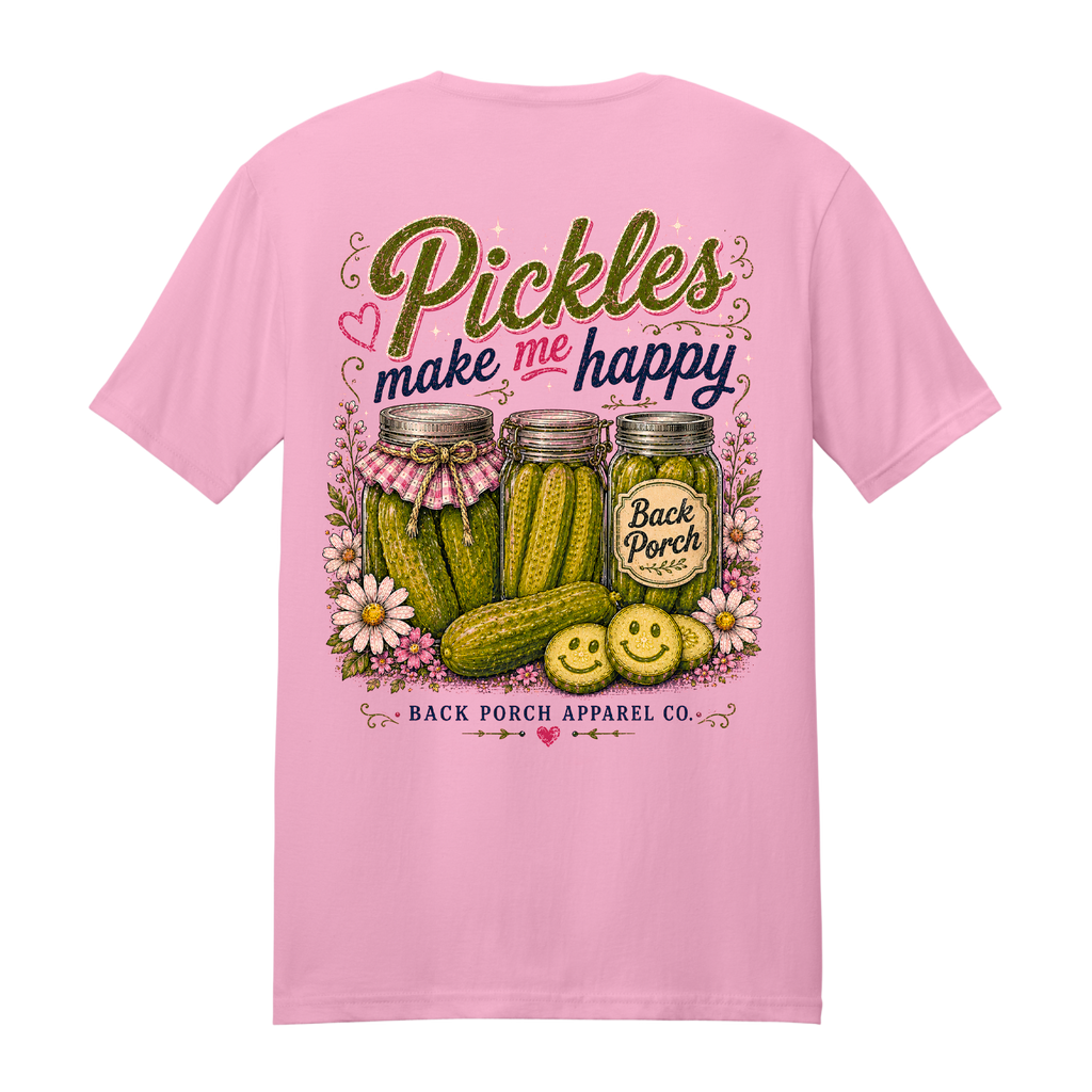 Pickles Make Me Happy T-Shirt | Funny Pickle Lover Graphic Tee | Women's Soft Ring Spun Cotton Shirt